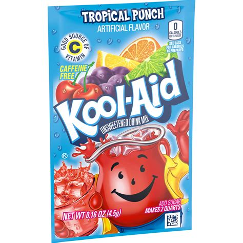 Kool Aid Unsweetened Tropical Punch Powdered Drink Mix Caffeine Free 0 16 Oz Packet Walmart