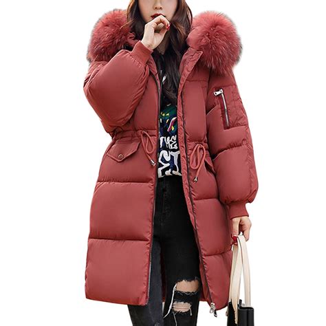 Plus Size Winter Women Long Parka Faux Fur Collar Hooded Coat Overcoat