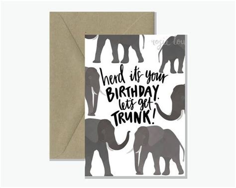 Herd Its Your Birthday Elephant Pun Greeting Card Etsy Elephant