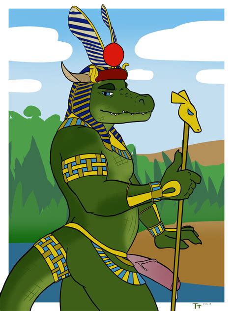 Rule 34 Anthro Blue Eyes Clothing Cloud Crocodilian Deity Egyptian Clothing Genitals Half