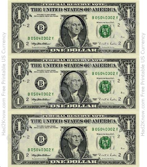One Dollar Bill Template Front Printable Pdf Download
