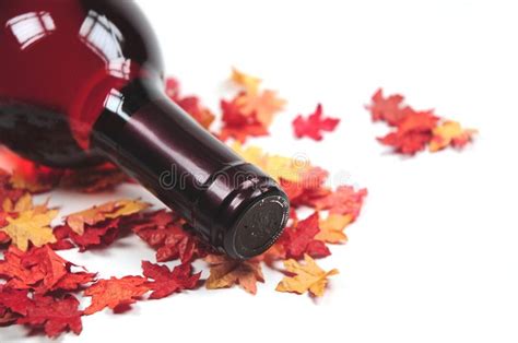 Red Wine On Autumn Leaves A Bottle Of Red Wine On Some Autumn Leaves