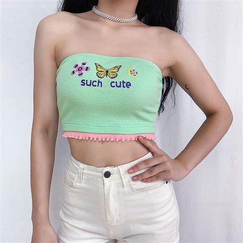 Pattern Letter Printed Simple Small Tube Top From Loveheynew With