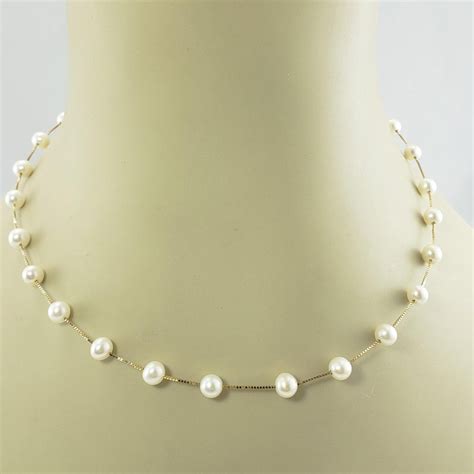 10 Karat Yellow Gold And Pearl Necklace For Sale At 1stdibs
