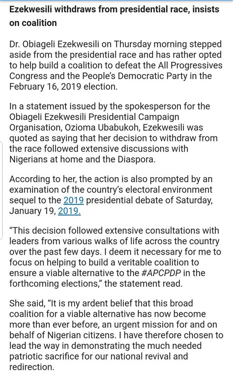 Premiumtimes Breaking Oby Ezekwesili Withdraws From Presidential Race