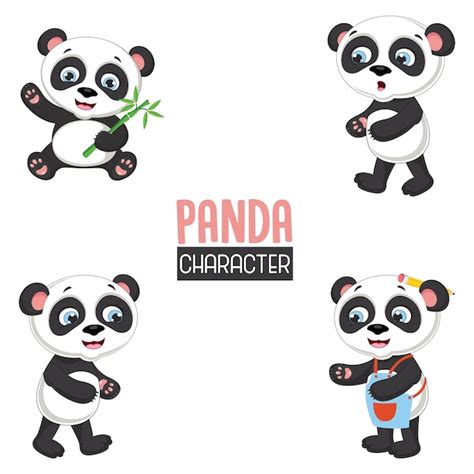 Ilustración Vectorial De Pandas De Dibujos Animados Vector Premium