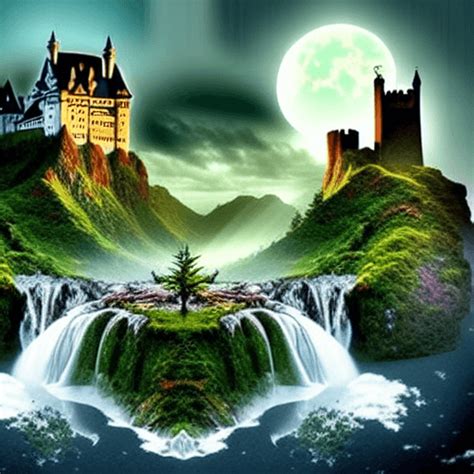 Fantasy Landscapes With Castles And Waterfalls · Creative Fabrica