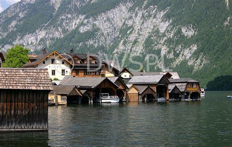 Boat Sheds On Lake Hallstattersee Hallstatt Austria Salzkammergut Region