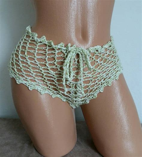 Bohcro Crochet Bikini Cover Short Soft Green Cotton Recycle Yarn Eco