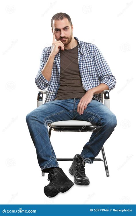 Man Sitting On Chair In Backyard Stock Photo 31833858