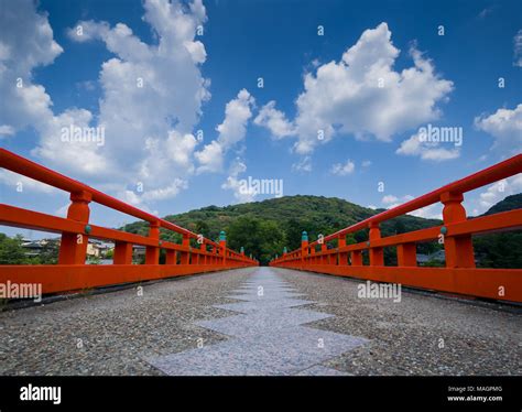 Japanese Red Bridge Near Kyoto Stock Photo Alamy