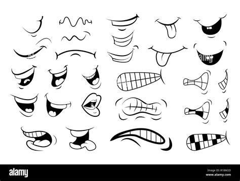Outline Cartoon Mouth Set Tongue Smile Teeth Expressive Emotions