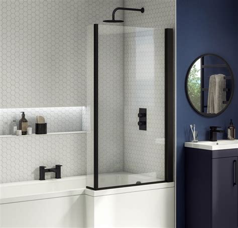 Matt Black Grid L Shape Bath Screen Leeds Clearance Bathrooms