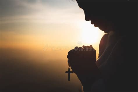 Religious Young Woman Praying To God In The Morning Spirtuality And