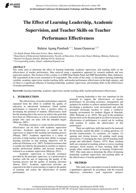Pdf The Effect Of Learning Leadership Academic Supervision And
