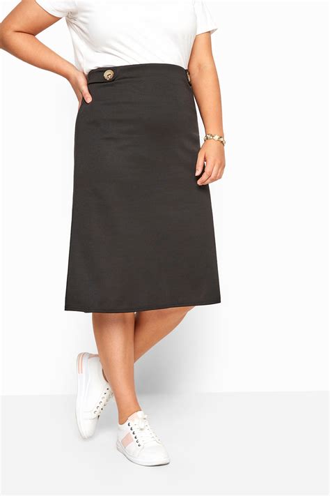 Black Button Midi Skirt Yours Clothing