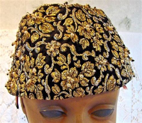 Maybe you would like to learn more about one of these? VINTAGE BEAUTIFUL HATTIE CARNEGIE GOLD LAMAY BLACK CAP HAT ...