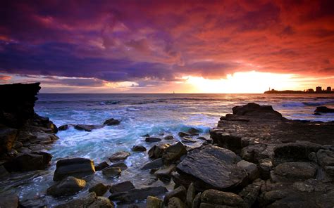 Sunset Sea Rocks Landscape Wallpaper 2560x1600 156992 Wallpaperup