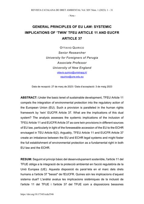 Pdf General Principles Of Eu Law Systemic Implications Of Twin