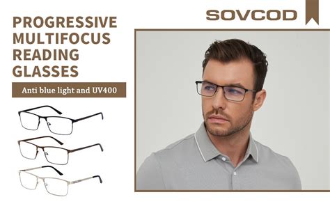 sovcod progressive multifocus reading glasses for men blue light blocking metal