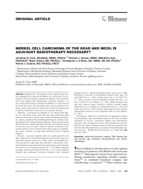 Pdf Merkel Cell Carcinoma Of The Head And Neck Is Adjuvant