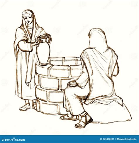 Christ And The Samaritan Woman At The Well Pencil Drawing Stock Illustration Illustration Of