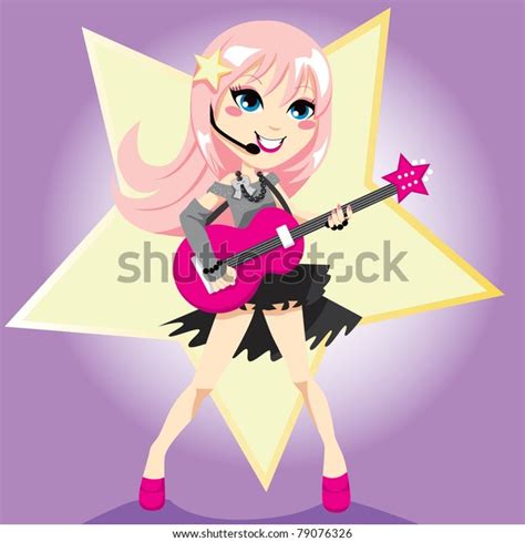 Rock Star Girl Pink Hair Playing Stock Vector Royalty Free 79076326
