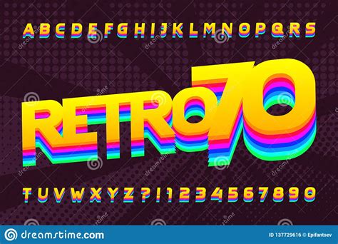 70s Retro Typeface Uppercase Colorful Letters And Numbers Halftone
