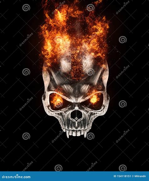 Burning Metal Vampire Skull With Flaming Eyes Stock Illustration