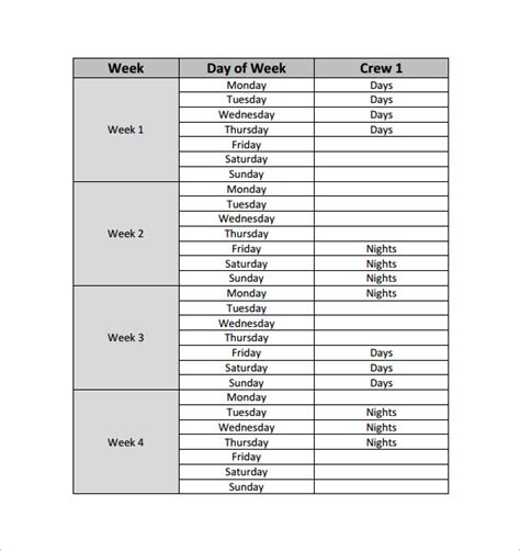 Monthly Rotation Schedule Shift Schedule Template 2021 Calendar