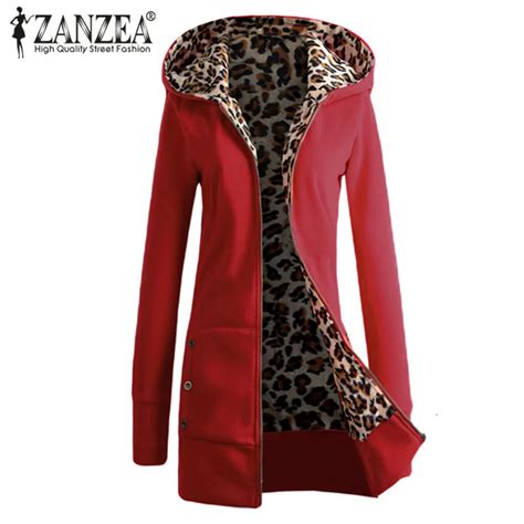 Zanzea Women Leopard Jackets Coat 2018 Winter Warm Casual Hooded Long