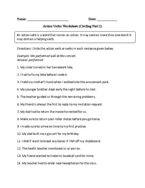 Action Verbs Worksheets For Grade 1 Rel 1 Your Home Teacher Verb