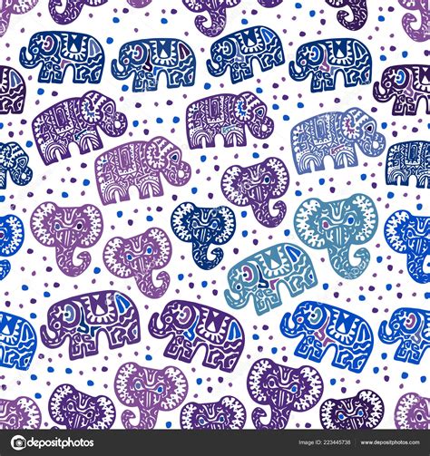 Beautiful Seamless Pattern Indian Elephant Polka Dot Ornaments Hand Drawn Stock Vector Image By