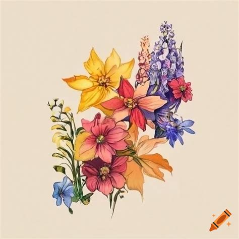 A Delicate Floral Tattoo Design With Various Flower Varieties Include