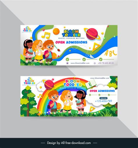 Banner Preschool Template Colorful Cute Cartoon Education Elements