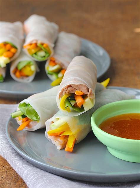 Delicious and crunchy without deep frying! Pork Spring Rolls with Spicy Plum Dipping Sauce | Karen's ...