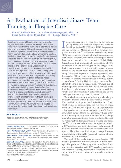 Pdf An Evaluation Of Interdisciplinary Team Training In Hospice Care
