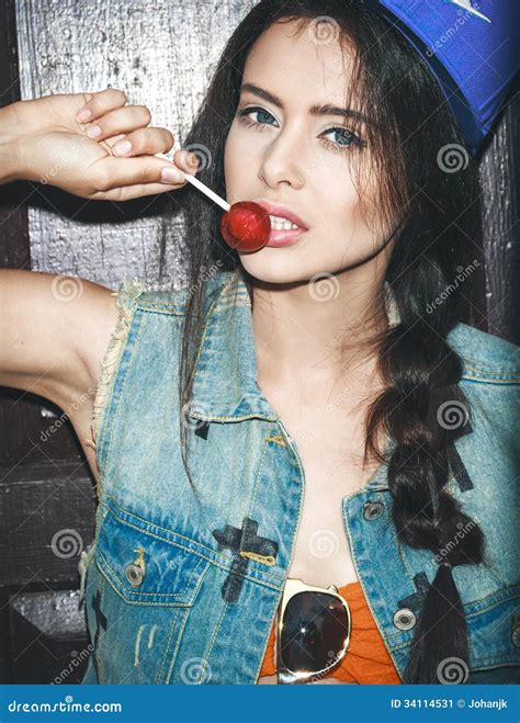 Naughty Funky Girl Sucking Lollipop Stock Image Image Of Eating Lick