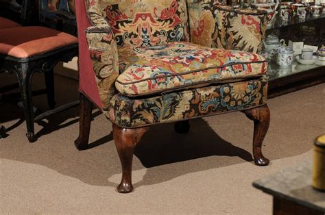 18th Century English Queen Anne Wing Chair In Walnut With Needlepoint