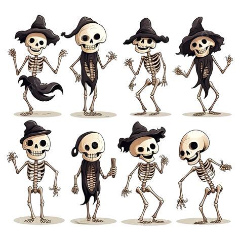 happy halloween set skeletons cartoon skeleton vector bony character cartoon skull skull