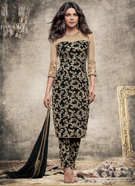 Alluring Priyanka Chopra Embroidered Work Faux Georgette Pant Style Designer Salwar Kameez