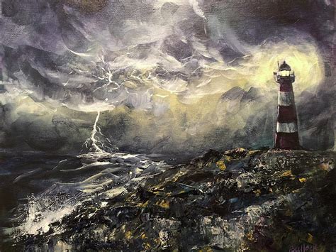 Stormy Lighthouse Painting By Lisa Bullock Hock Fine Art America