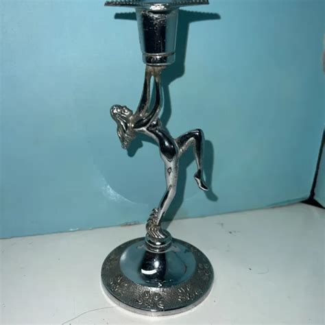 ART DECO CHROME Candlestick With Dancing Nude Woman 24 99 PicClick