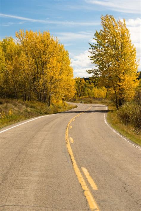 Open Road Scenic Journey Two Lane Blacktop Highway Fall Color Stock