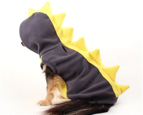Dog Costume Dinosaur Spikes Grey And Yellow Fleece Dog Hoodie Etsy