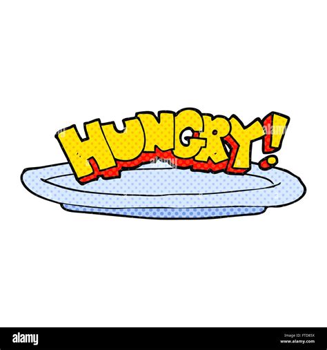 Freehand Drawn Cartoon Empty Plate With Hungry Symbol Stock Vector