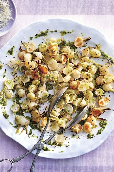 Roasted Baby Turnips With Turnip Green Pesto Recipe Southern Living