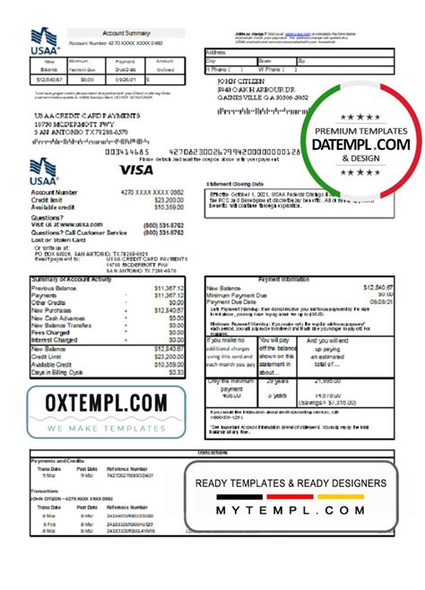 Usa Usaa Bank Credit Card Statement Template In Excel And Pdf Format