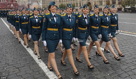 Female Russian Students And Cadets Parade Around Moscows Red Square In