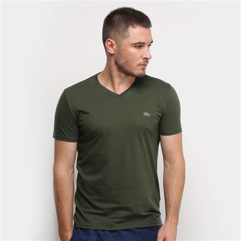 Camiseta Lacoste Gola V Regular Fit Masculina Verde Escuro Zattini
